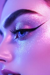 Fototapeta premium Close-up of Woman's Eye with Glitter Makeup