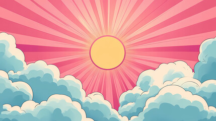 Fototapeta premium Heavenly background with sun and clouds in the sky. Heavenly. Illustration