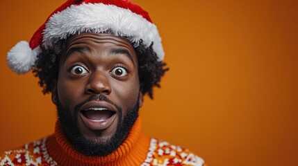 A person wearing a Santa hat with a playful expression, ideal for holiday or Christmas-themed content