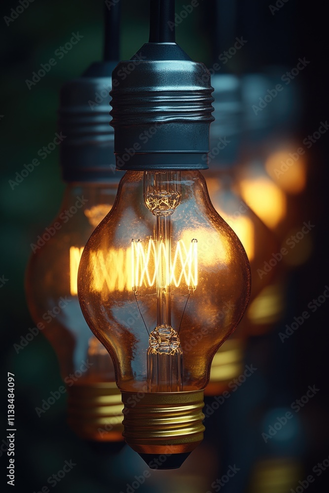 Poster A close-up view of a light bulb with multiple lights on, suitable for use in interior design or technology contexts