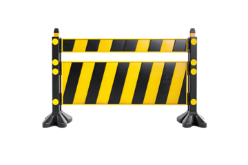 PNG of a yellow and black traffic barricade isolated on a transparent background for construction or road safety visuals.