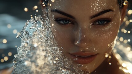 Woman's Face, Water Splash, Close-up, Beauty, Freshness