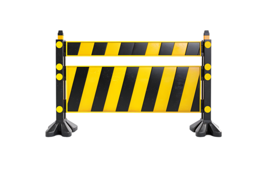 PNG of a yellow and black traffic barricade isolated on a transparent background for construction or road safety visuals.
