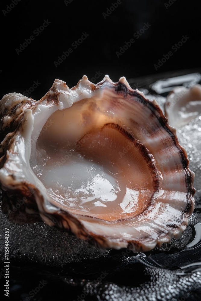 Poster a close-up view of a shell sitting on a table, ideal for use in still life photography or as an elem