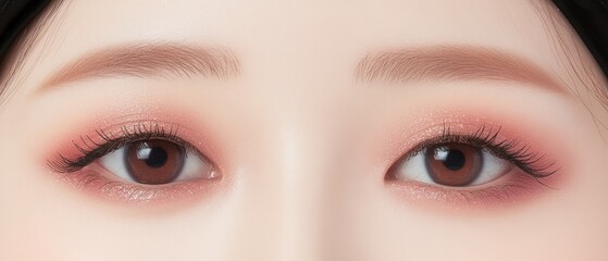 Close-up of Beautiful Brown Eyes with Pink Makeup
