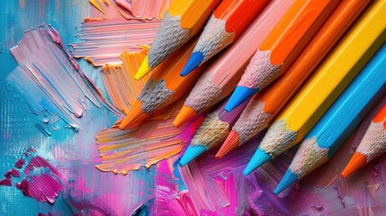 Obraz premium Colorful pencils on vibrant painted background.
