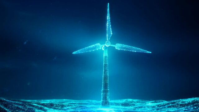 Futuristic technology renewable power energy windmill wireframe. Electricity turbine generator.