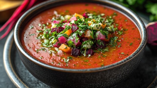 A bowl of hot soup served with a spoon