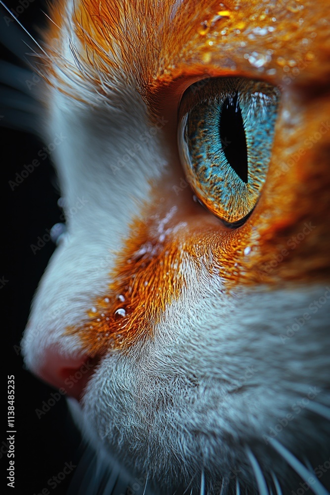 Poster a close-up view of a cat's eye on a dark background
