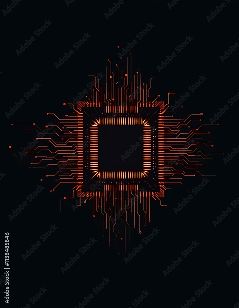 Poster silhouette of a computer chip glowing in a dark background