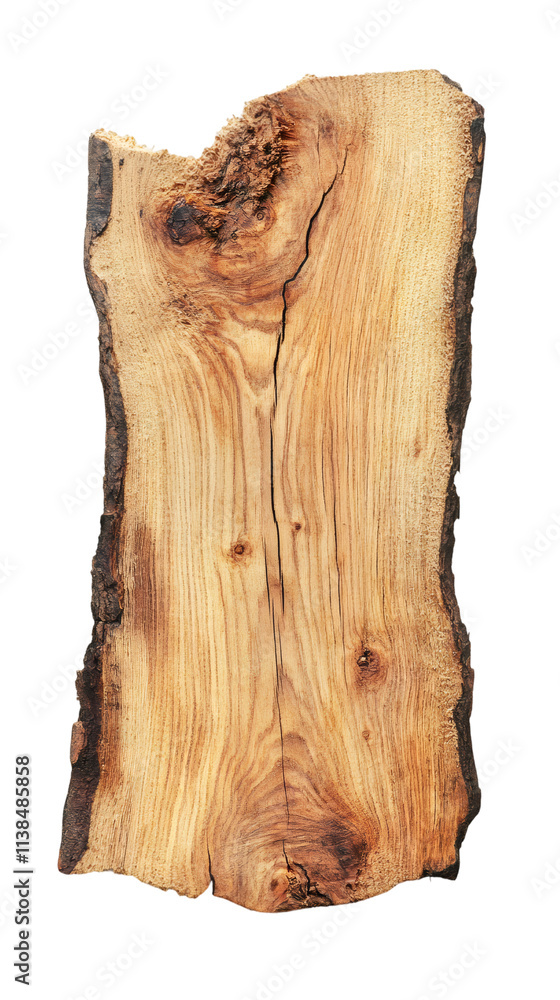 Poster wooden plank with visible rings and cracks isolated on transparent background, ideal for composition
