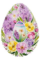 Colorful Easter egg surrounded by spring flowers in a vibrant watercolor style for a joyful celebration