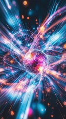 Obraz premium Vibrant Energy Explosion With Colorful Light Rays Emitting From A Central Point Creating A Stunning Abstract Background Perfect For Design Projects