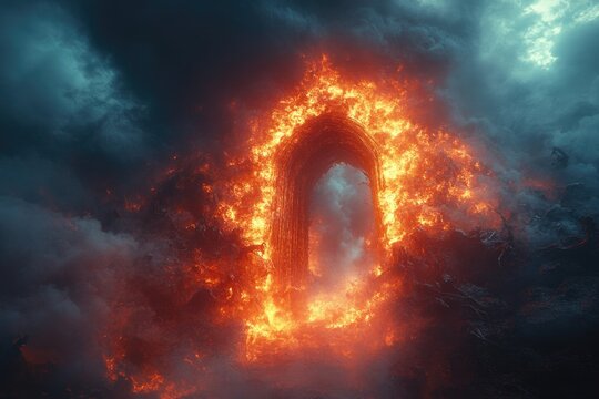 A fire arch in the dark sky, perfect for celestial events or mystical themes