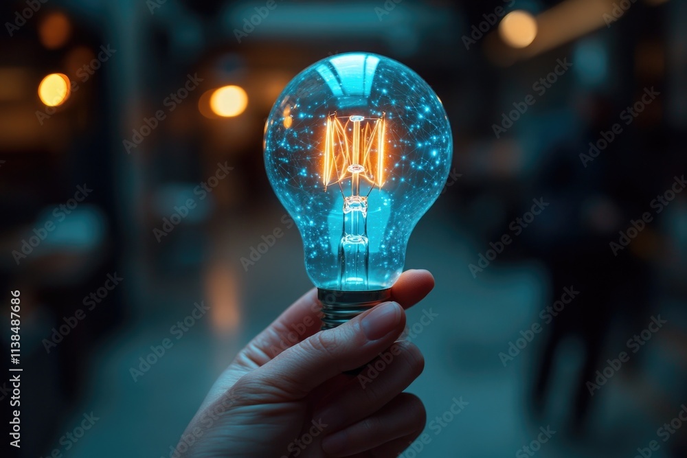 Poster A person holds a light bulb with the word 'love' written on it, a symbol of affection and connection