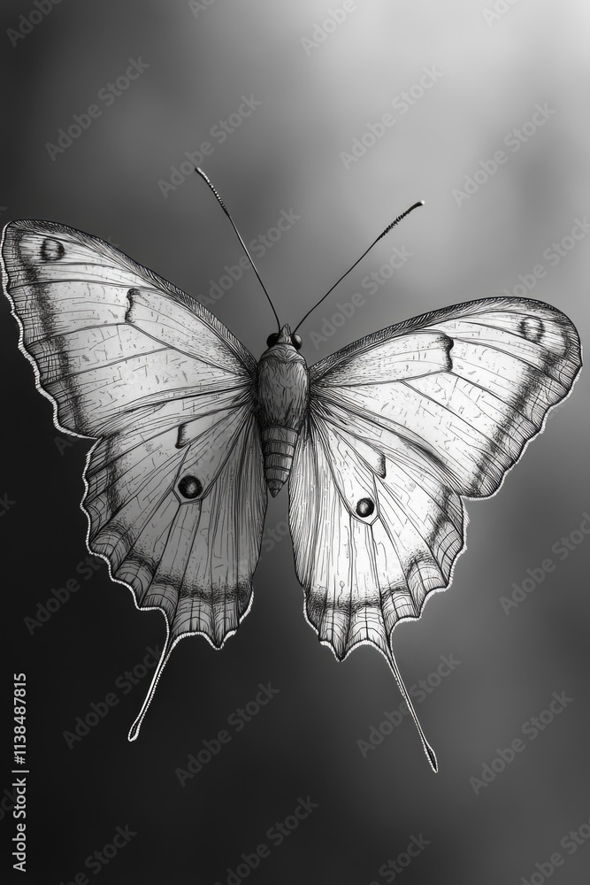 Poster a close-up photo of a butterfly with a simple background, perfect for use as a design element or sym