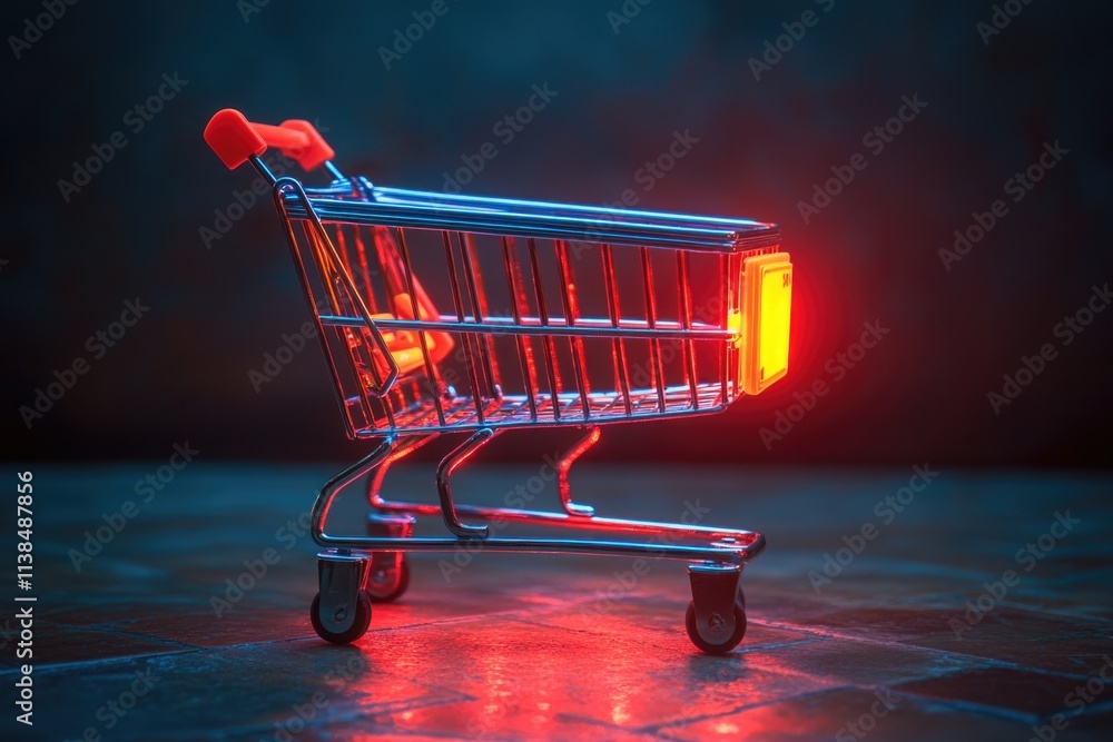 Poster a shopping cart with a red light indicating the need for attention or caution