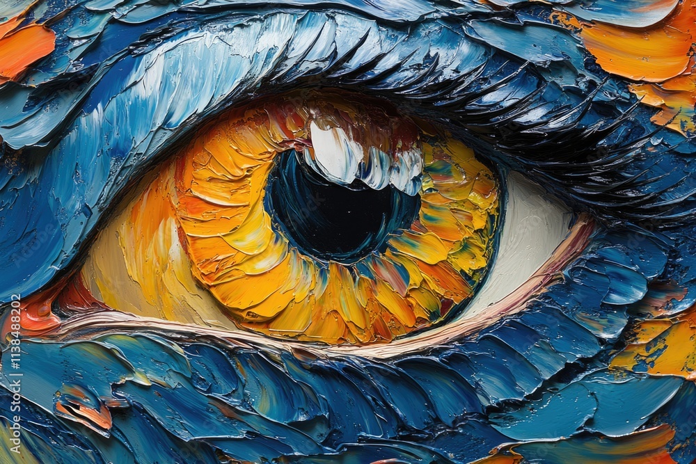 Poster a detailed view of a painted eye with intricate details and shading
