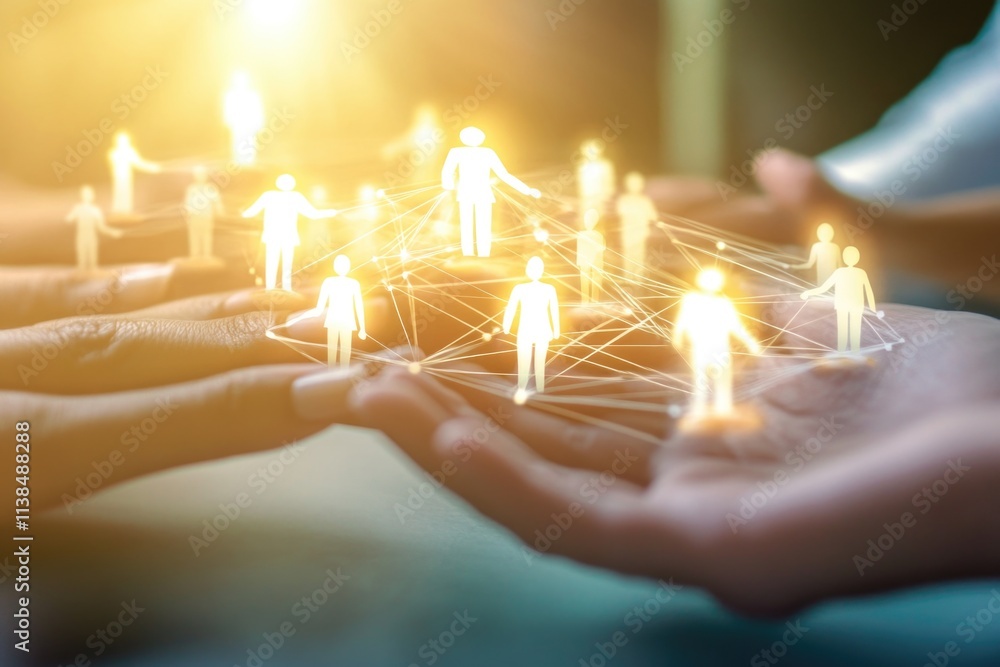 Poster a person grasping a cluster of individuals in their palm, conveying support and unity