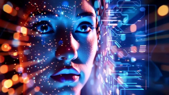 Robotics AI artificial intelligence humanoid connecting interaction with human in a digital world