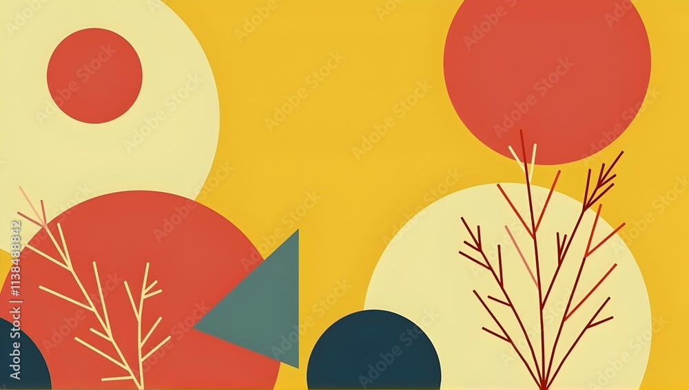 Poster vibrant autumnal hues dance across a canvas of geometric shapes, creating a warm, inviting atmospher