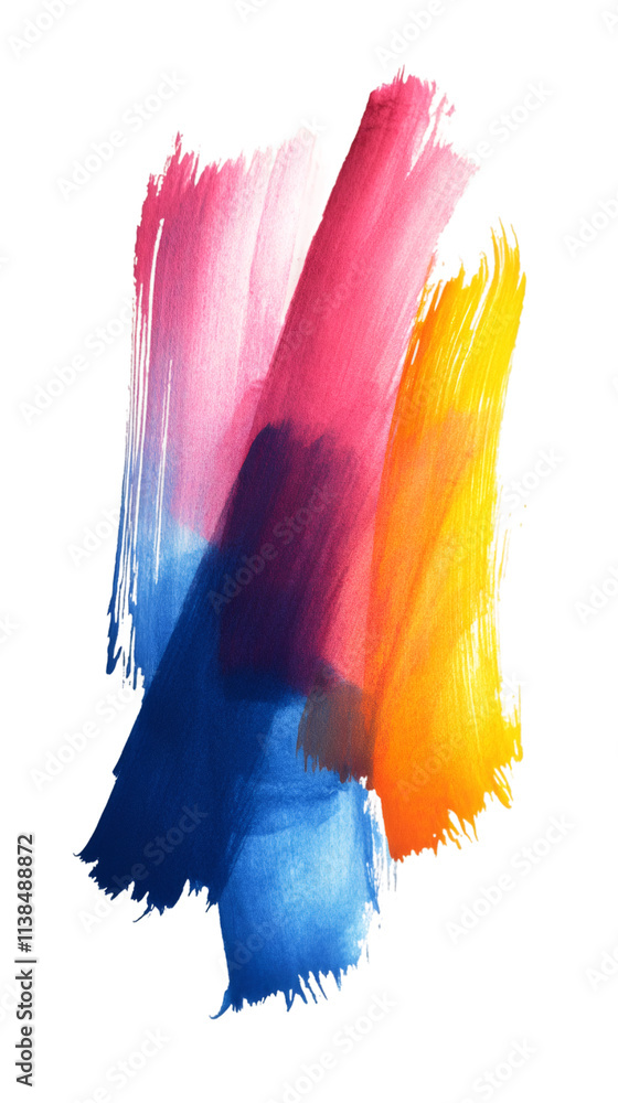 Poster abstract composition of vibrant colors and dynamic brushstrokes on a transparent background, perfect
