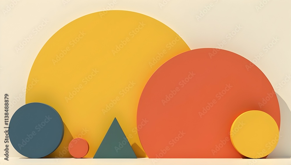 Poster vibrant hues dance across the canvas, where circles and a triangle playfully interact, creating a sc