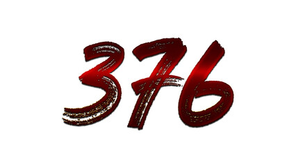 3D blood red number design of 376 on white background.