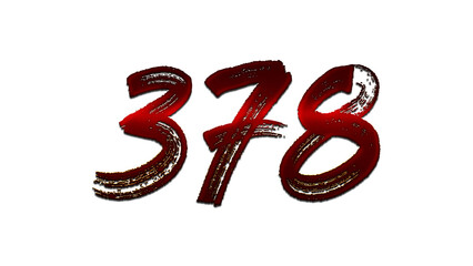 3D blood red number design of 378 on white background.