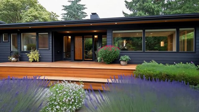 Stylish suburban home featuring modern design and vibrant landscaping in a peaceful neighborhood