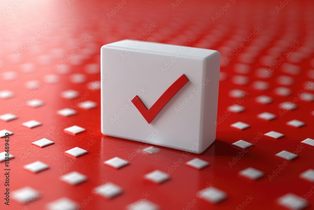 Poster a simple white square with a bold red checkmark in the center