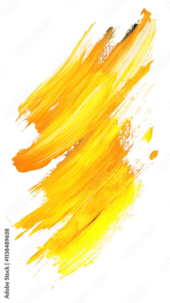 Poster Dynamic yellow brush strokes creating an abstract design on a transparent background, ideal for adding a vibrant touch to any project