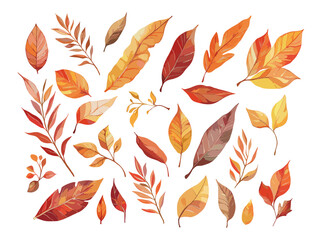 Obraz premium Autumn leaves watercolor vector set. Crisp leaf falling orange red foliage seasons changes shit, drop seasonal flora isolated illustrations on white background