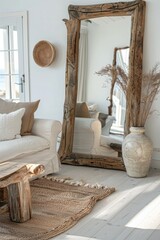 Obraz premium Mirrors in natural wood frames, adding warmth to the room