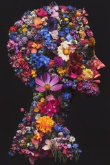 Obraz premium Floral Portrait, Woman's Face Made of Flowers