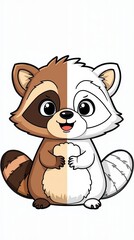 Naklejka premium Adorable Cartoon Raccoon Character in Color and Black-and-White
