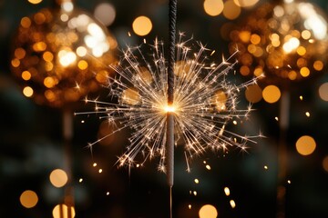Obraz premium A close-up shot of a sparkler lit up on a stick, perfect for celebrations and parties