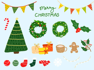 set of christmas elements