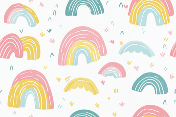 pastel rainbows pattern, risograph print style for children's room decor, soft colors and playful design