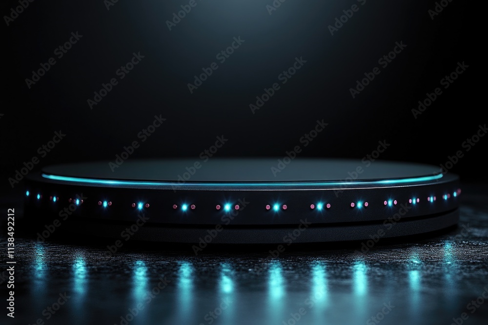 Poster a round device sitting on a table, ideal for use in illustrations or presentations