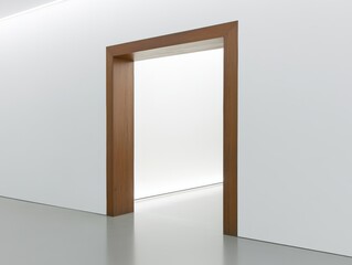 Modern Minimalist Wooden Doorway in White Room