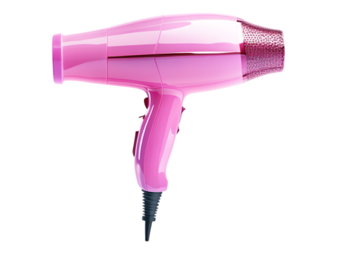 A flat icon of a hair dryer isolated on a transparent background, suitable for beauty, personal care, or salon-related themes.