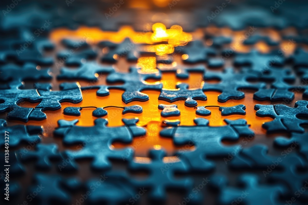 Poster a single puzzle piece with a lit candle in the background
