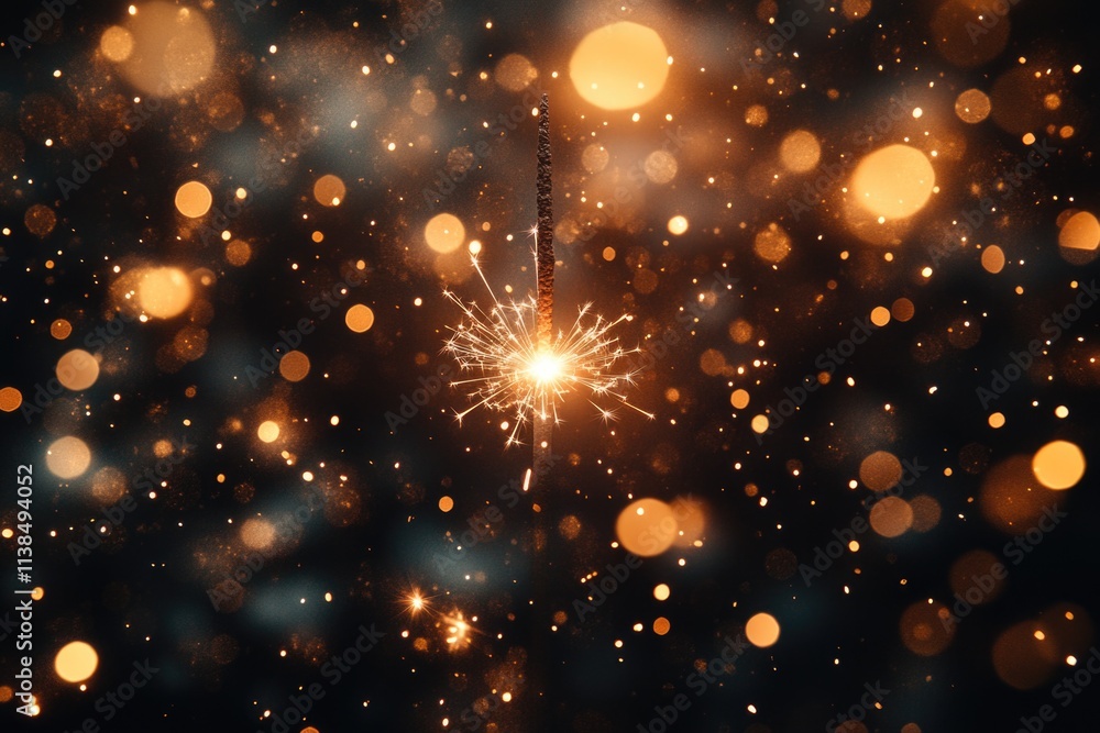 Poster a close-up view of a sparkler lit up against a dark background