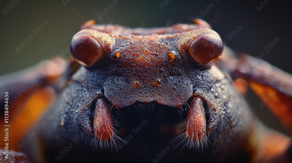 Poster close-up photo of a bug's face with intricate details