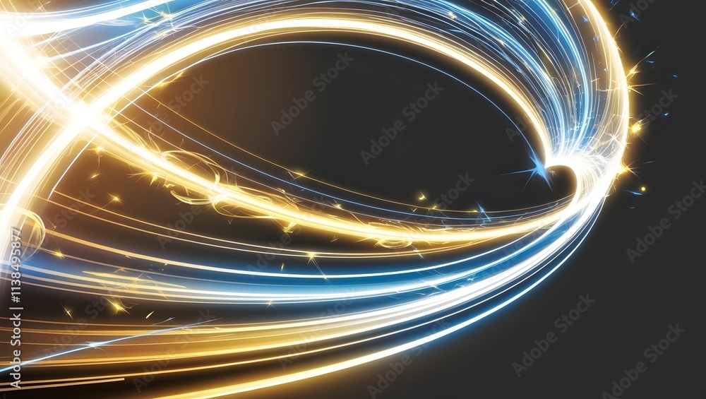 Aufkleber abstract light lines of motion and speed with sparks of blue and yellow color. light everyday lumino