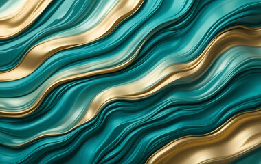 Elegant Teal Metallic Background with Golden Curled Lines and Turquoise Hues