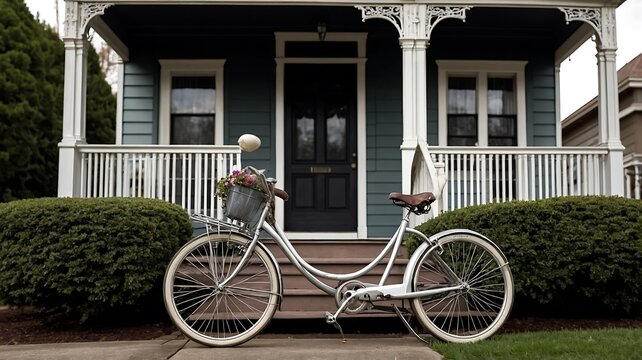 Silver Bicycle Leaned Against a Quaint House - Powered by Adobe