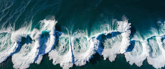 Majestic Aerial View of the Ocean with Powerful Waves and Deep Blue Waters