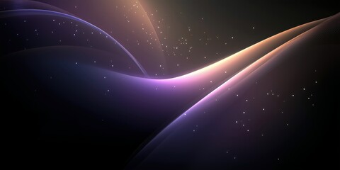 Smooth flowing purple and gold light waves with tiny glowing particles on a black background.